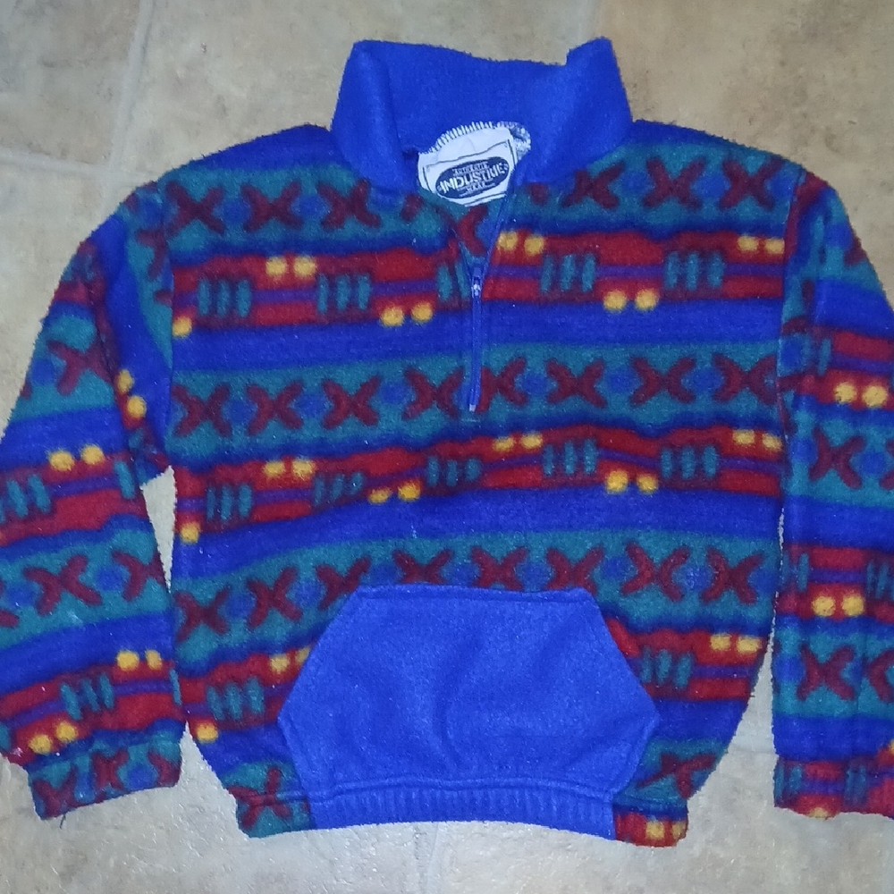 Woolrich Cilhdren's Zip Up Sweater - Blue, Red, Green Pattern